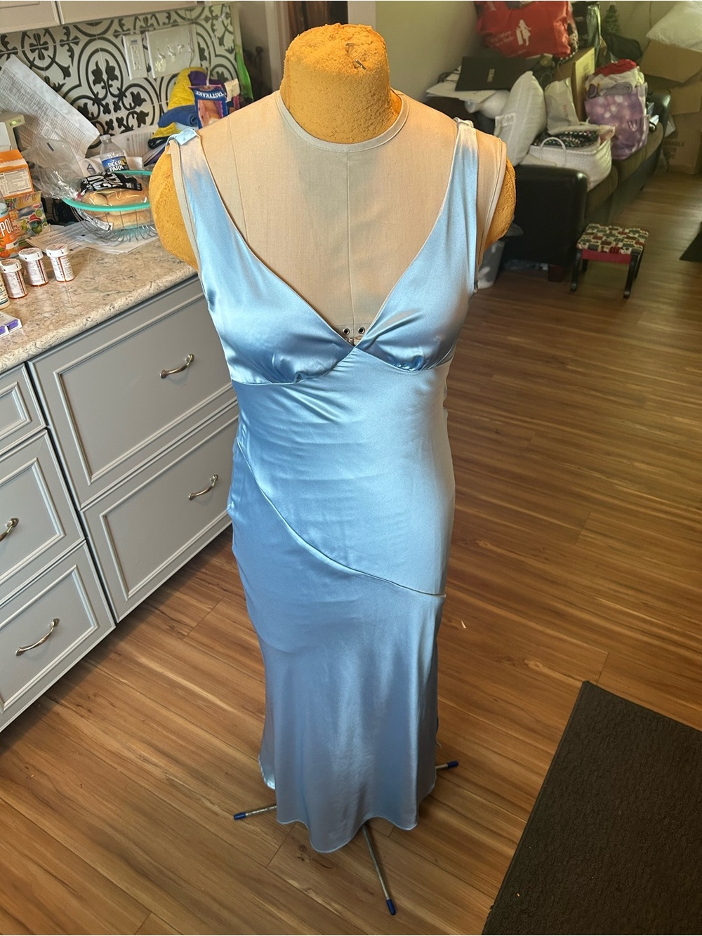Satin Slip Low Back Baby Blue Dress  Size Small